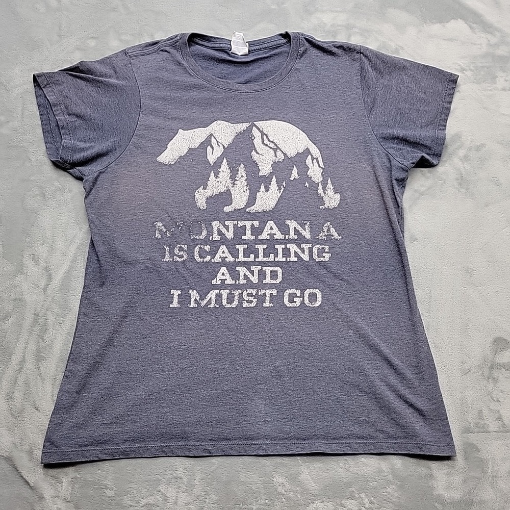 Montana Tourist Shirt Women XL Blue Is Montana is Calling I must Go Tee Outdoors